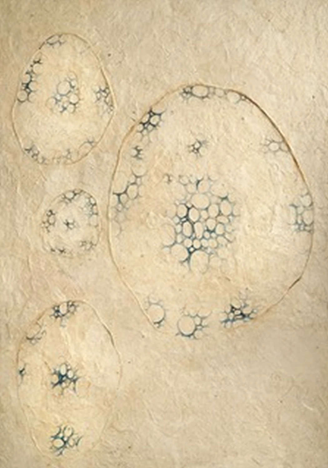 Zelle blau 01, 2016, Papier kaschiert auf Holz mit Buntstift, 100 x 70 cm